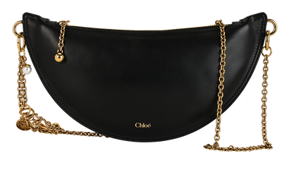 Mini Half Moon Crossbody, &pound;610, Handbags, Black, Leather, Front view